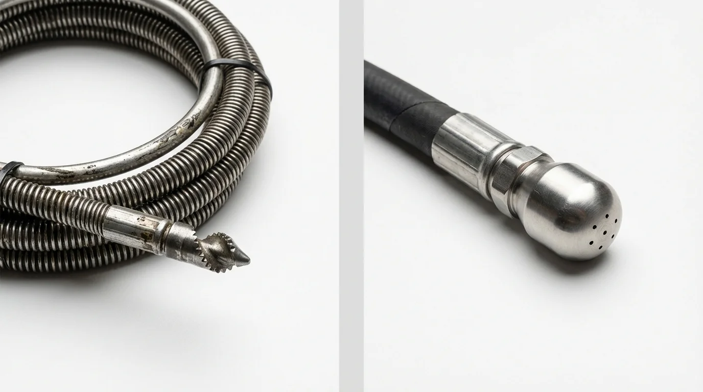 Drain snake cable and hydro jetting nozzle used for drain cleaning in Delevan, NY