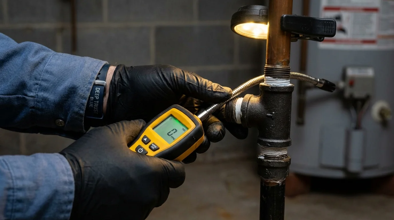 Gas leak detection with electronic sniffer by Johns Plumbing LLC in Delevan