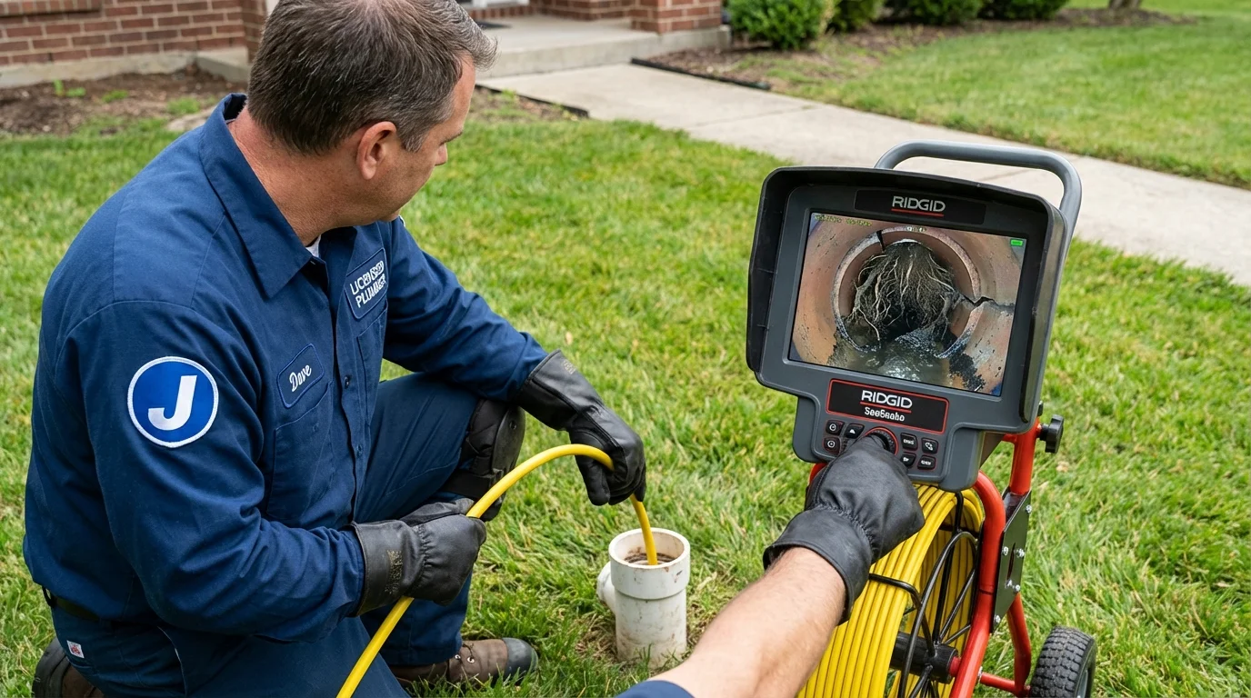 Sewer camera inspection being performed by Johns Plumbing LLC in Delevan
